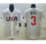 Men's USA Baseball #3 Mookie Betts Number 2023 White World Baseball Classic Replica Stitched Jersey