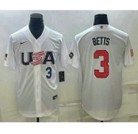 Men's USA Baseball #3 Mookie Betts Number 2023 White World Baseball Classic Replica Stitched Jerseys