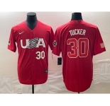 Men's USA Baseball #30 Kyle Tucker Number 2023 Red World Classic With Patch Stitched Jersey2