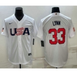 Men's USA Baseball #33 Lance Lynn 2023 White World Baseball Classic Stitched Jersey