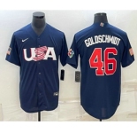 Men's USA Baseball #46 Paul Goldschmidt 2023 Navy World Baseball Classic Stitched Jersey