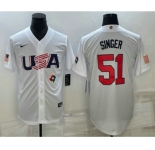 Men's USA Baseball #51 Brady Singer 2023 White World Baseball Classic Stitched Jersey