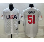 Men's USA Baseball #51 Brady Singer 2023 White World Baseball Classic Stitched Jerseys