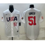Men's USA Baseball #51 Brady Singer Number 2023 White World Baseball Classic Stitched Jersey