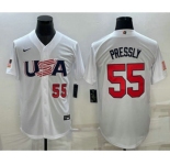 Men's USA Baseball #55 Ryan Pressly Number 2023 White World Baseball Classic Stitched Jerseys