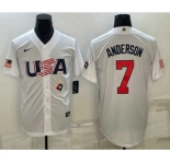 Men's USA Baseball #7 Tim Anderson 2023 White World Baseball Classic Stitched Jersey