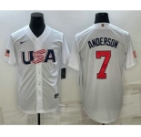 Men's USA Baseball #7 Tim Anderson 2023 White World Baseball Classic Stitched Jerseys
