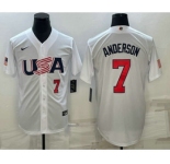 Men's USA Baseball #7 Tim Anderson Number 2023 White World Baseball Classic Stitched Jersey