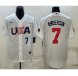 Men's USA Baseball #7 Tim Anderson Number 2023 White World Baseball Classic Stitched Jerseys