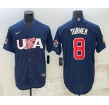 Men's USA Baseball #8 Trea Turner 2023 Navy World Baseball Classic Stitched Jerseys