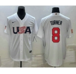 Men's USA Baseball #8 Trea Turner 2023 White World Baseball Classic Stitched Jersey