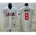 Men's USA Baseball #8 Trea Turner 2023 White World Baseball Classic Stitched Jerseys