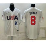 Men's USA Baseball #8 Trea Turner Number 2023 White World Baseball Classic Stitched Jersey