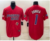 Men's Puerto Rico Baseball #1 Carlos Correa 2023 Red World Baseball Classic Stitched Jersey