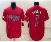 Men's Puerto Rico Baseball #1 Carlos Correa 2023 Red World Baseball Classic Stitched Jerseys