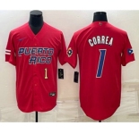 Men's Puerto Rico Baseball #1 Carlos Correa Number 2023 Red World Baseball Classic Stitched Jerseys