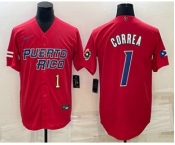 Men's Puerto Rico Baseball #1 Carlos Correa Number 2023 Red World Baseball Classic Stitched Jerseys
