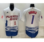 Men's Puerto Rico Baseball #1 Carlos Correa Number White 2023 World Baseball Classic Stitched Jersey