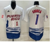 Men's Puerto Rico Baseball #1 Carlos Correa Number White 2023 World Baseball Classic Stitched Jersey
