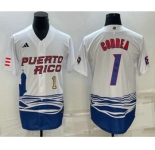 Men's Puerto Rico Baseball #1 Carlos Correa Number White 2023 World Baseball Classic Stitched Jerseys