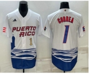 Men's Puerto Rico Baseball #1 Carlos Correa Number White 2023 World Baseball Classic Stitched Jerseys