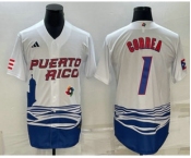 Men's Puerto Rico Baseball #1 Carlos Correa White 2023 World Baseball Classic Stitched Jersey