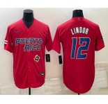 Men's Puerto Rico Baseball #12 Francisco Lindor 2023 Red World Baseball Classic Stitched Jersey