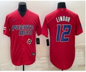 Men's Puerto Rico Baseball #12 Francisco Lindor 2023 Red World Baseball Classic Stitched Jersey