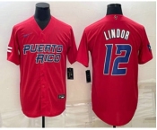 Men's Puerto Rico Baseball #12 Francisco Lindor 2023 Red World Baseball Classic Stitched Jerseys