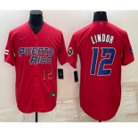 Men's Puerto Rico Baseball #12 Francisco Lindor Number 2023 Red World Baseball Classic Stitched Jersey