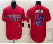 Men's Puerto Rico Baseball #12 Francisco Lindor Number 2023 Red World Baseball Classic Stitched Jersey