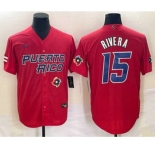 Men's Puerto Rico Baseball #15 Emmanuel Rivera 2023 Red World Classic With Patch Stitched Jerseys