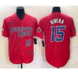 Men's Puerto Rico Baseball #15 Emmanuel Rivera Number 2023 Red World Classic With Patch Stitched Jersey1