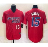 Men's Puerto Rico Baseball #15 Emmanuel Rivera Number 2023 Red World Classic With Patch Stitched Jersey