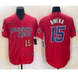 Men's Puerto Rico Baseball #15 Emmanuel Rivera Number 2023 Red World Classic With Patch Stitched Jerseys