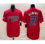 Men's Puerto Rico Baseball #21 Roberto Clemente 2023 Red World Classic Stitched Jerseys