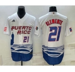 Men's Puerto Rico Baseball #21 Roberto Clemente Number 2023 White World Baseball Classic Stitched Jersey