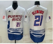 Men's Puerto Rico Baseball #21 Roberto Clemente Number 2023 White World Baseball Classic Stitched Jersey