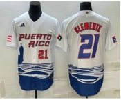 Men's Puerto Rico Baseball #21 Roberto Clemente Number 2023 White World Baseball Classic Stitched Jerseys
