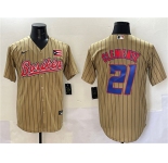 Men's Puerto Rico Baseball #21 Roberto Clemente Tan 2023 World Baseball Classic Stitched Jersey