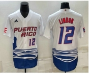 Mens Puerto Rico Baseball #23 Francisco Lindor Number White 2023 World Baseball Classic Stitched Jersey