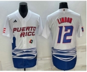 Men's Puerto Rico Baseball #23 Francisco Lindor White 2023 World Baseball Classic Stitched Jersey