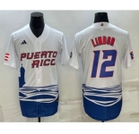 Men's Puerto Rico Baseball #23 Francisco Lindor White 2023 World Baseball Classic Stitched Jerseys