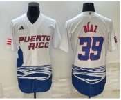 Men's Puerto Rico Baseball #39 Edwin Diaz 2023 White World Baseball Classic Stitched Jersey