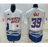 Men's Puerto Rico Baseball #39 Edwin Diaz 2023 White World Baseball Classic Stitched Jerseys
