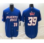 Men's Puerto Rico Baseball #39 Edwin Diaz Number 2023 Blue World Baseball Classic Stitched Jersey