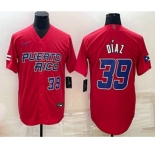Men's Puerto Rico Baseball #39 Edwin Diaz Number 2023 Red World Baseball Classic Stitched Jersey