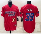 Men's Puerto Rico Baseball #39 Edwin Diaz Number 2023 Red World Baseball Classic Stitched Jerseys