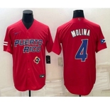 Men's Puerto Rico Baseball #4 Yadier Molina 2023 Red World Baseball Classic Stitched Jersey