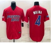 Men's Puerto Rico Baseball #4 Yadier Molina 2023 Red World Baseball Classic Stitched Jerseys